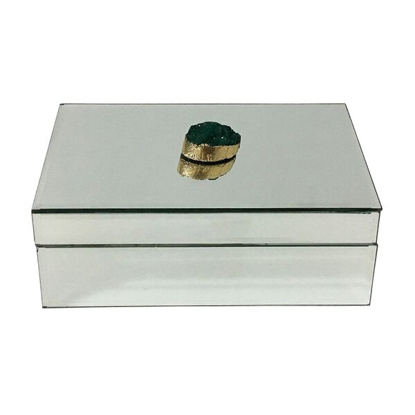 Caixa Decorativa Espelhada Com Pedra Verde Jade