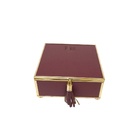 Caixa Decorativa Quadrada De Vidro E Couro Sintético Vinho E