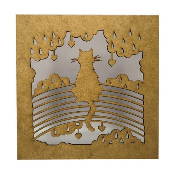 Caixa Em Mdf Com Tampa Trabalhada A Laser Gato Arco-íris Cru