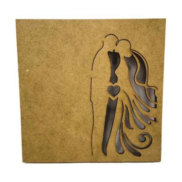 Caixa Em Mdf Com Tampa Trabalhada A Laser Noivos Beijo Cru B
