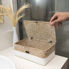 Caixa Organizadora de Fibra Natural Seagrass Bege Quadrada com Tampa 17x10x27cm Oikos
