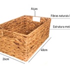 Caixa Grande De Palha Com Alças 40x26x17 Cm Fibras Naturais