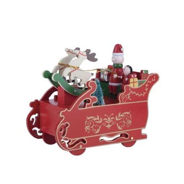 Caixa Musical Carruagem Papai Noel Decoração Natal 15x8x9cm
