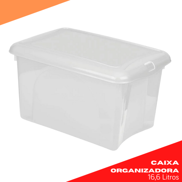 Caixa Organizadora Branco Transparente Plasvale 16 6 Litros