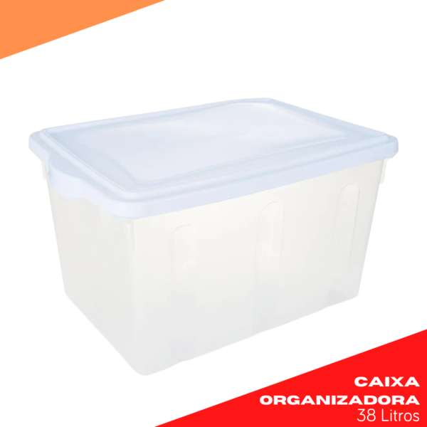 Caixa Organizadora Branco Transparente Plasvale 38 Litros