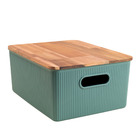 Caixa Organizadora Canelada Com Tampa De Acácia  16L Oikos