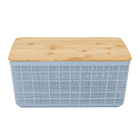 Caixa Organizadora com Tampa Plástico e Bambu Azul 4L 10,5x18,5x24 cm Oikos