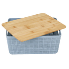Caixa Organizadora com Tampa Plástico e Bambu Azul 4L 10,5x18,5x24 cm Oikos
