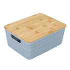 Caixa Organizadora com Tampa Plástico e Bambu Azul 4L 10,5x18,5x24 cm Oikos