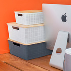 Caixa Organizadora Plástico Branco com Tampa de Bambu 12L 13,8x29,5x35,3 cm Oikos