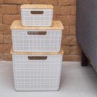 Caixa Organizadora Plástico Branco com Tampa de Bambu 18L 22,4x29,5x35,3 cm Oikos