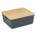 Caixa Organizadora com Tampa Plástico e Bambu Cinza Claro 12L 13,8x29,5x35,3 cm Oikos