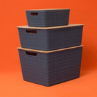 Caixa Organizadora com Tampa Plástico e Bambu Cinza Claro 18L 22,4x29,5x35,3 cm Oikos