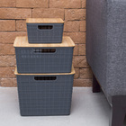 Caixa Organizadora com Tampa Plástico e Bambu Cinza Claro 4L 10,5x18,5x24 cm Oikos