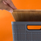 Caixa Organizadora com Tampa Plástico e Bambu Cinza Claro 4L 10,5x18,5x24 cm Oikos