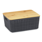 Caixa Organizadora com Tampa Plástico e Bambu Cinza Claro 4L 10,5x18,5x24 cm Oikos