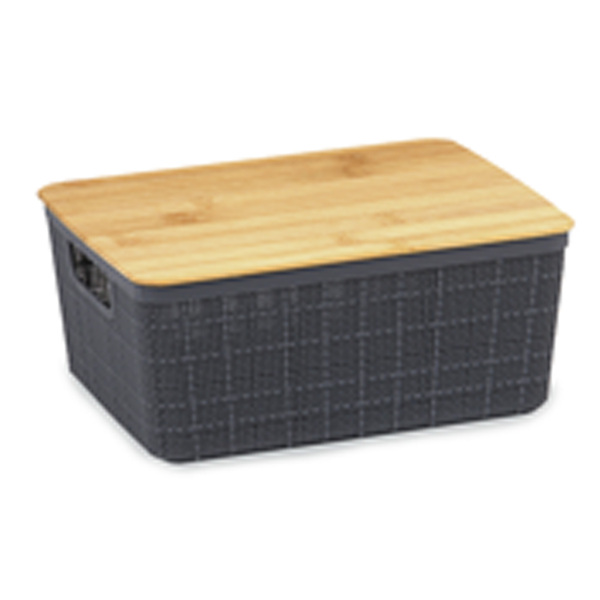 Caixa Organizadora com Tampa Plástico e Bambu Cinza Claro 4L 10,5x18,5x24 cm Oikos