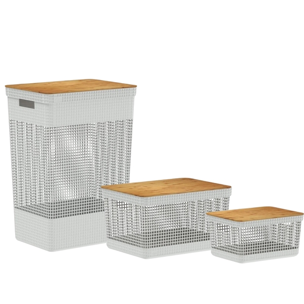 Caixa Organizadora Com Tampa De Bambu Kit Cestos Organizadore