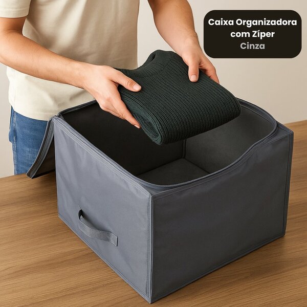 Caixa Organizadora Com Zíper - Cinza | Leroy Merlin