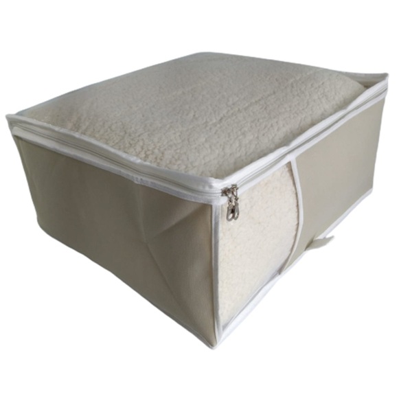 Caixa Organizadora Com Zíper Tam G Nylon Pvc Creme Luxo