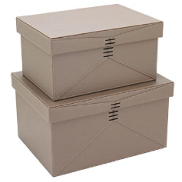 Caixa Organizadora Couro Sintético Bege- 2 Peças