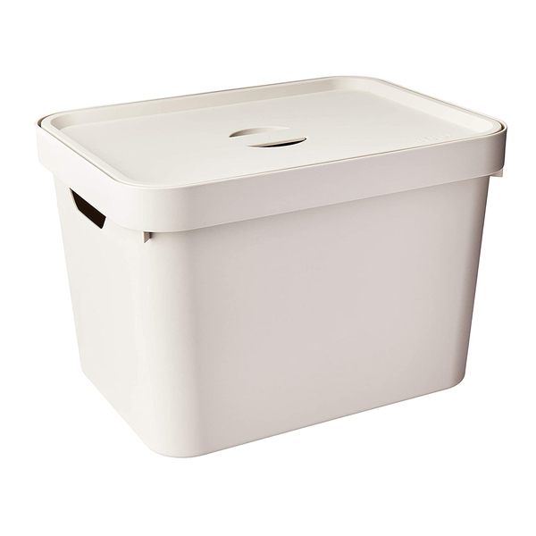 Caixa Organizadora Cube Média Com Tampa  18 L Cor Bege- Marti