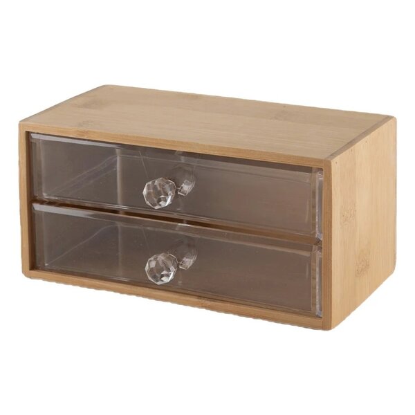 Caixa Organizadora De Bambu Com Gavetas De Acrílico 2 Gavetas