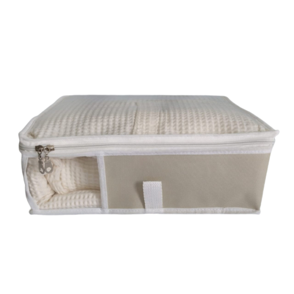 Caixa Organizadora De Enxoval Tam P Nylon Pvc Creme