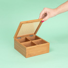 Caixa Organizadora Decorativa De Bambu 4 Nichos De Palha Xadr