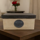 Caixa Organizadora Pátina Branca e Preta com Rótulo Oval