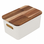 Caixa Organizadora Plástico Branca Canelada com Tampa de Acácia 27,5x18x13cm 6L Oikos