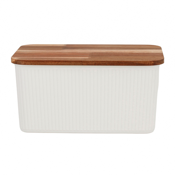 Caixa Organizadora Plástico Branca Canelada com Tampa de Acácia 27,5x18x13cm 6L Oikos