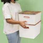 Caixa Organizadora Plástico Branca Canelada com Tampa de Acácia 38,5x29,5x16cm 10L Oikos