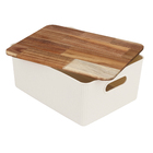 Caixa Organizadora Plástico Branca Canelada com Tampa de Acácia 38,5x29,5x16cm 10L Oikos