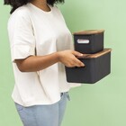 Caixa Organizadora Plástico Preta Canelada com Tampa de Acácia 16,5x12,5x10cm 1,5L Oikos