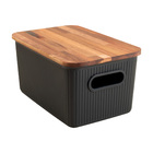 Caixa Organizadora Plástico Preta Canelada com Tampa de Acácia 27,5x18x13cm 10L Oikos