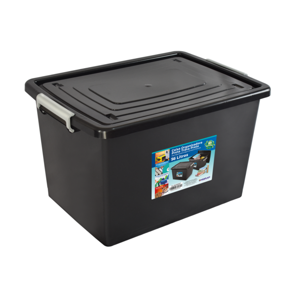 Caixa Organizadora Plástico Preto 56L 34x41x57,5cm Arqplast