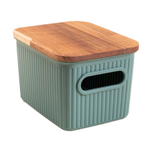 Caixa Organizadora Plástico Verde Escura Canelada com Tampa de Acácia 16,5x12,5x10cm 10L Oikos