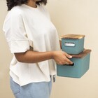 Caixa Organizadora Plástico Verde Escura Canelada com Tampa de Acácia 27,5x18x13cm 10L Oikos