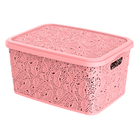 Caixa Organizadora Renda Floral Rosa Com Tampa Kit Com 4 Peça