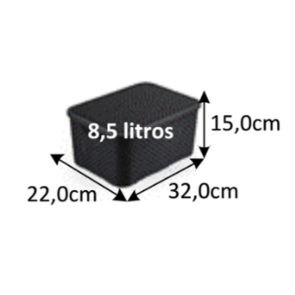Caixa Organizadora Plástico Preta Rattan 8,5L 22x32x15 cm Nitron