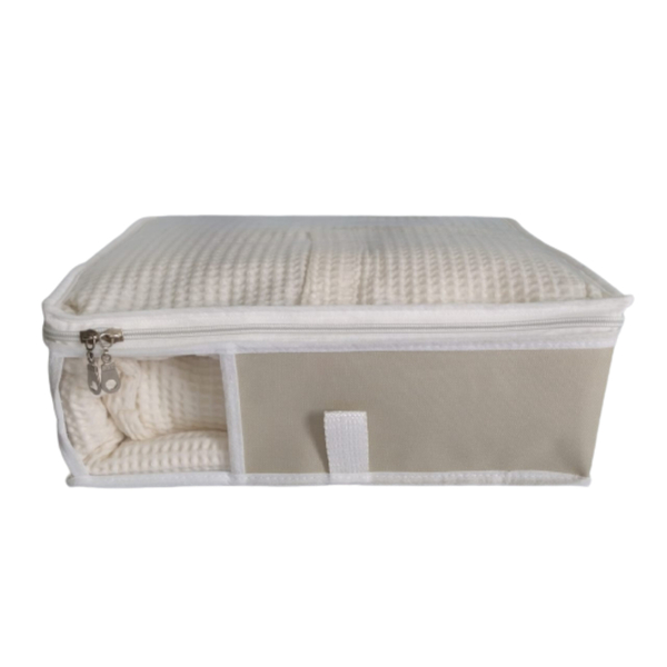 Caixa Organizadora Roupa De Cama Tam P Nylon Pvc Creme