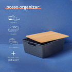 Caixa Organizadora Tampa Bambu 12L Cinza Claro Oikos