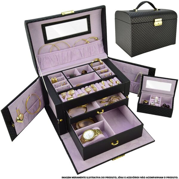 Caixa Para Joias Bijuteria Luxo Preto Cbrn10752