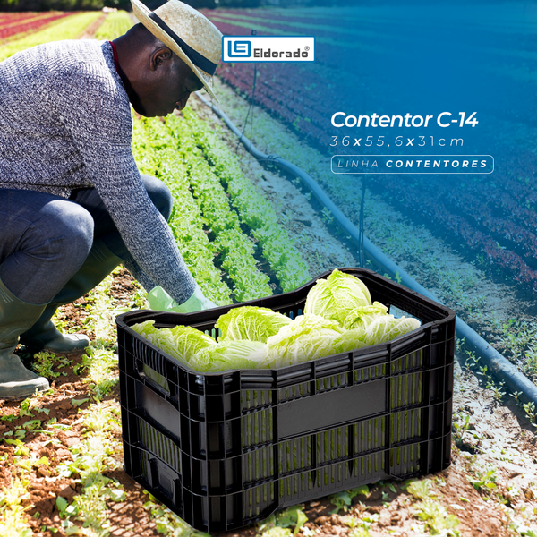 Caixa Plástica Empilhavel Hortifruti Organizadora Eldorado Preta