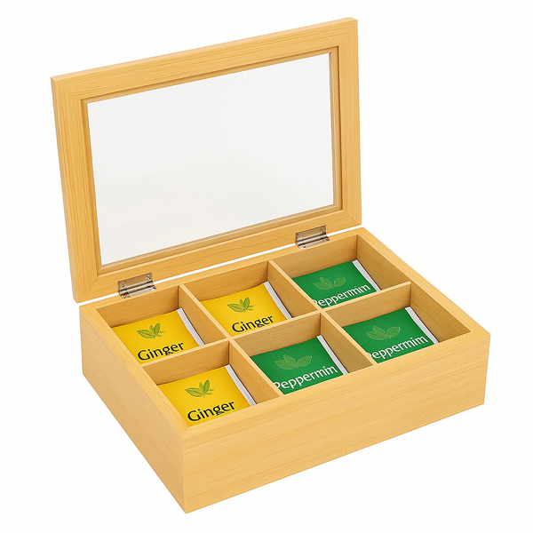 Caixa Porta Chá De Bambu Com Divisórias Natural