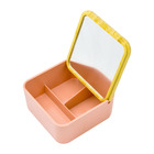 Caixa Porta Objetos Joias Brincos Anéis Com Espelho Bambu Rosa