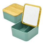 Caixa Porta Objetos Joias Brincos Anéis Com Espelho Bambu Ver