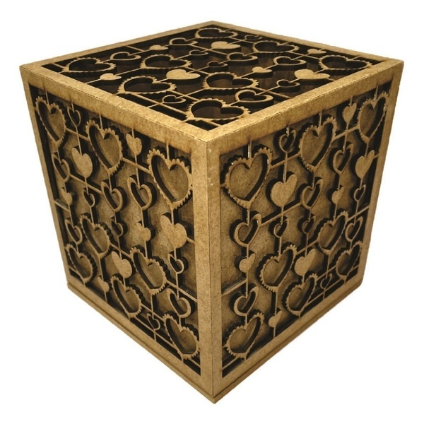 Caixa Presente Em Mdf Trabalhada Coração Cru 13x13cm - Decorss