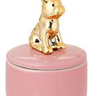 Caixa Redonda Cachorro Dourado/rosa Em Cerâmica  8933 Mart